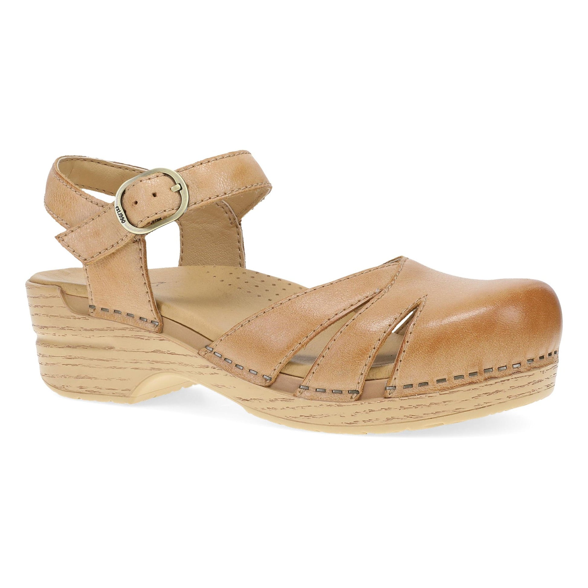 Dansko Margreta Mary Jane Clog - Women's Stapled Construction Mary Jane Clog - Honey DIstressed Outside View