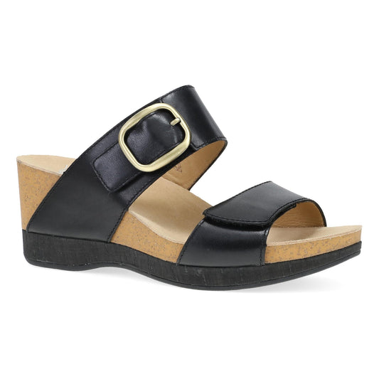 Dansko Shannon - Women's Arch Support Sandal - Black Burnished Nappa Outside View