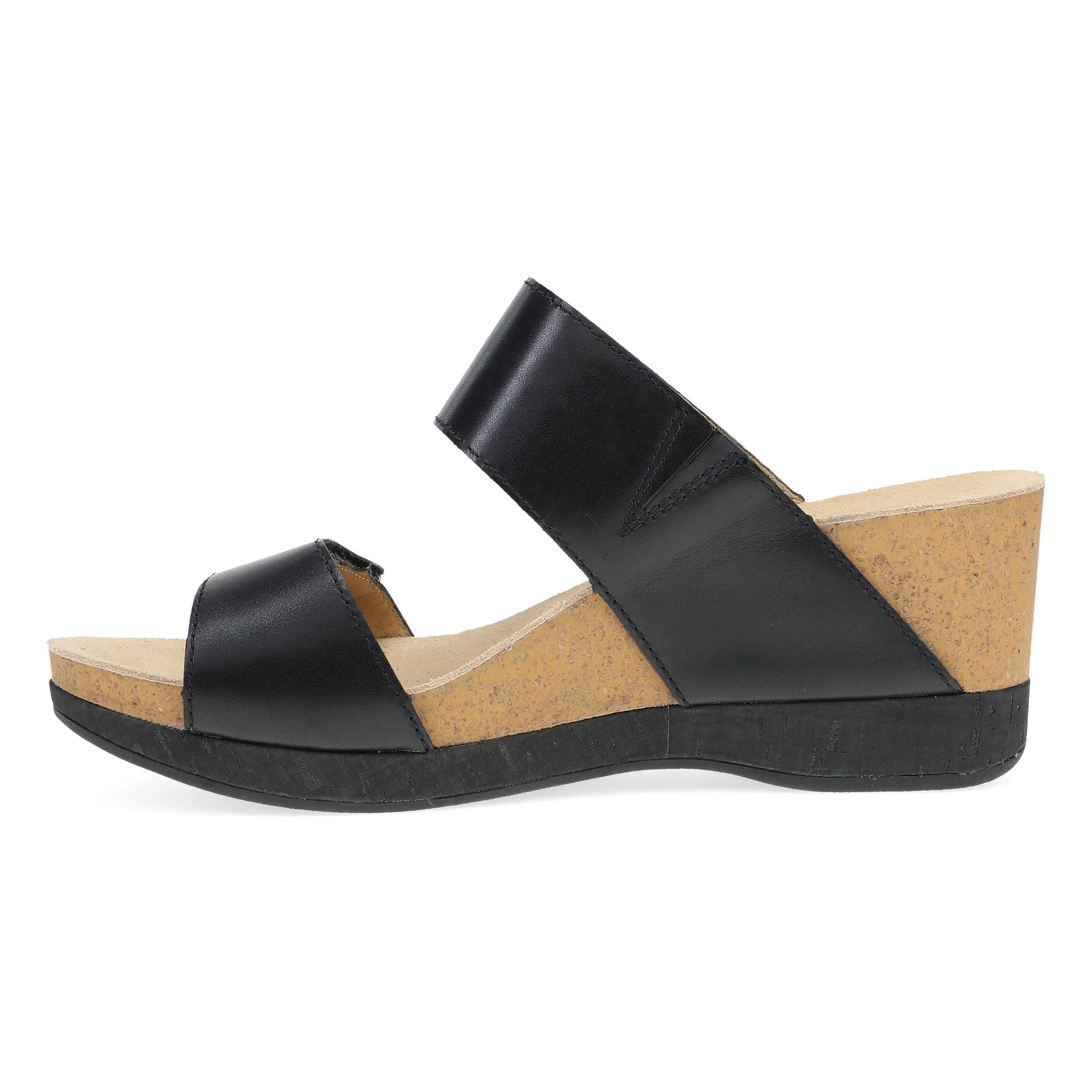 Dansko Shannon - Women's Arch Support Sandal - Black Burnished Nappa Side View