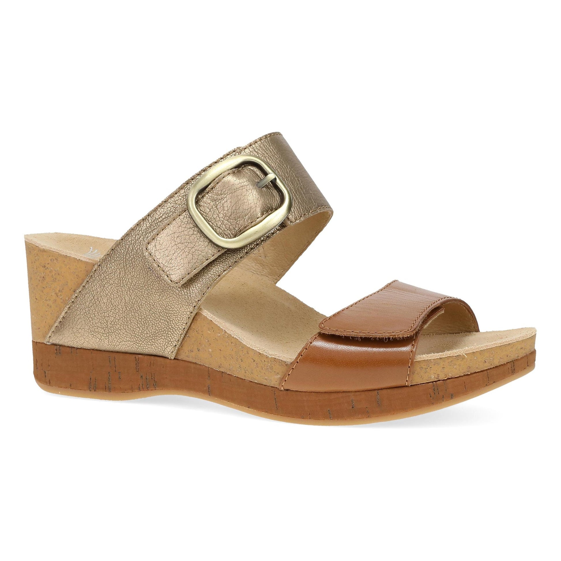 Dansko Shannon - Women's Arch Support Sandal - Gold/Tan Leather Outside View