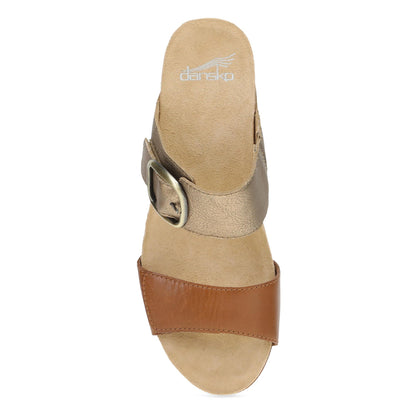 Dansko Shannon - Women's Arch Support Sandal - Gold/Tan Leather Top View