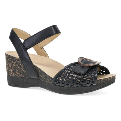 Dansko Stella - Women's Contoured Footbed Sandal - Black Woven Outside View
