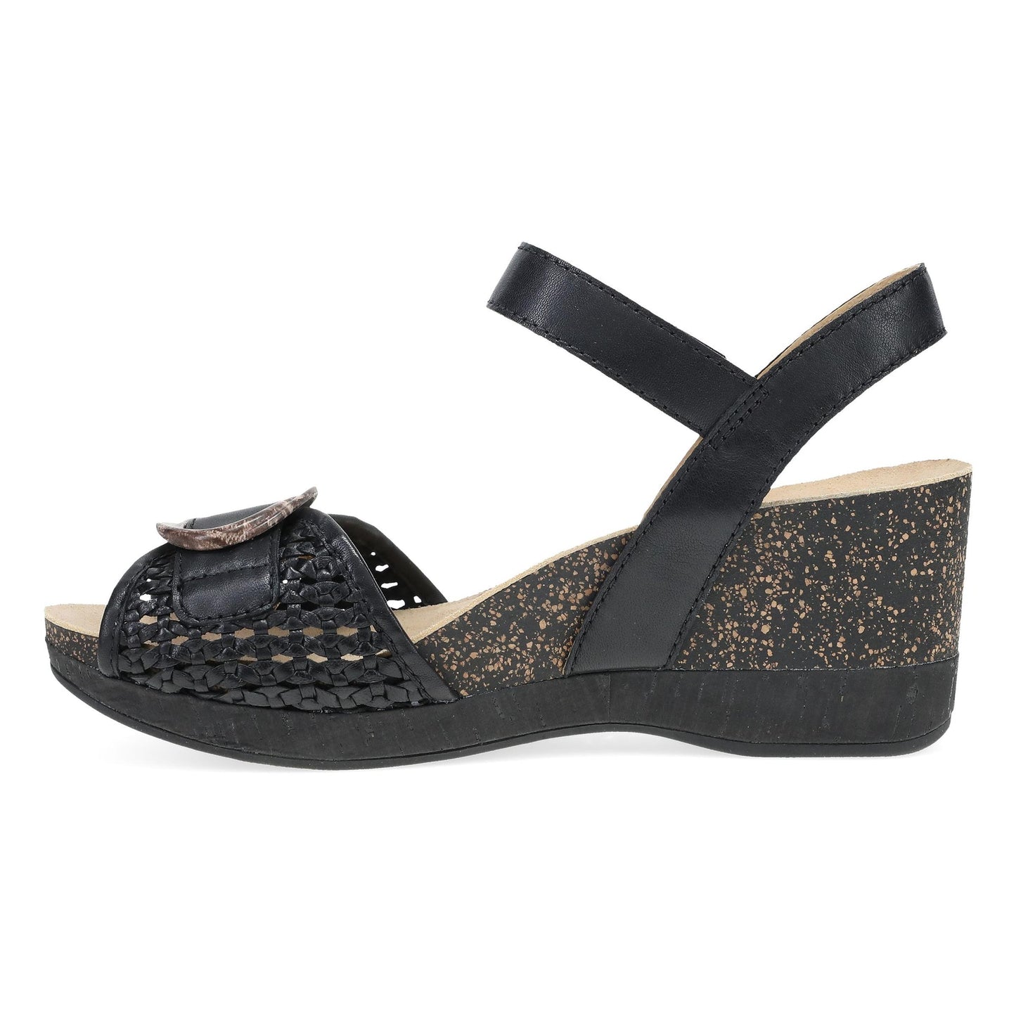 Dansko Stella - Women's Contoured Footbed Sandal - Black Woven Side View
