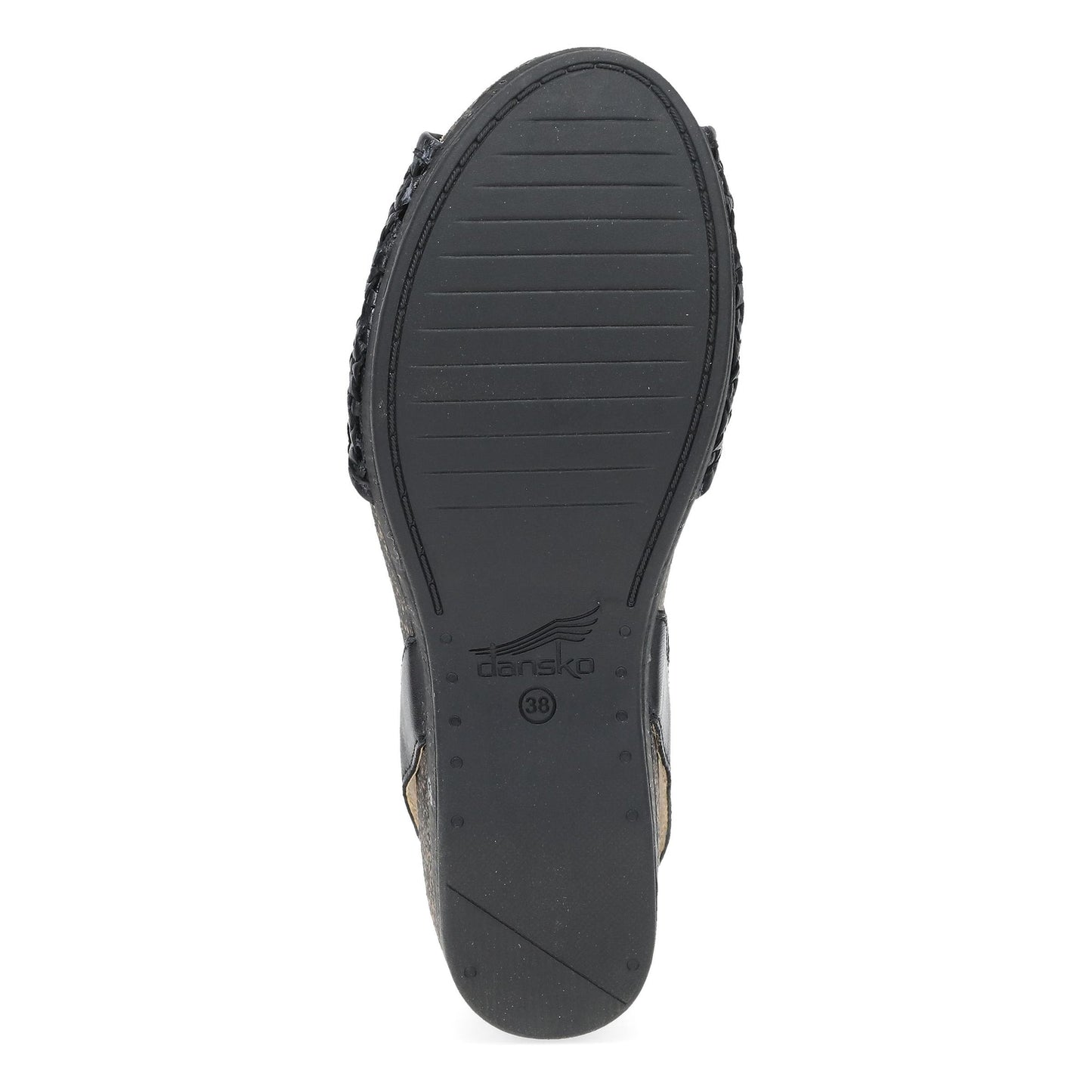 Dansko Stella - Women's Contoured Footbed Sandal - Black Woven Sole View