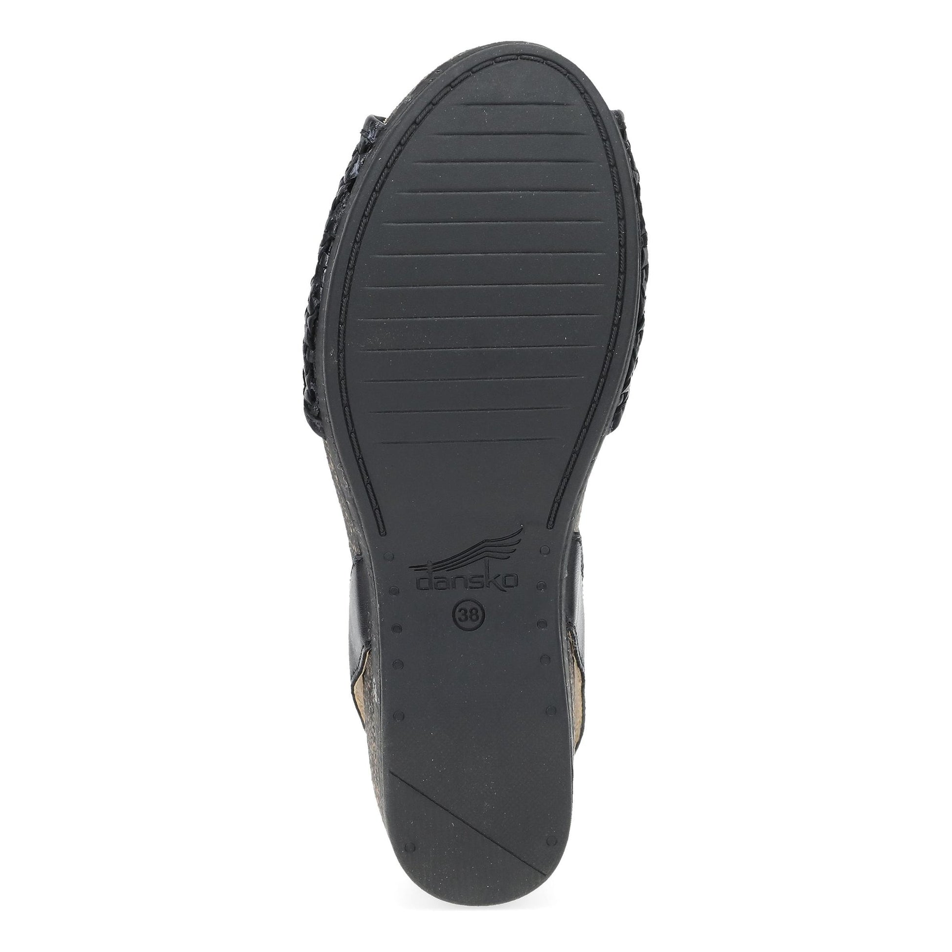 Dansko Stella - Women's Contoured Footbed Sandal - Black Woven Sole View
