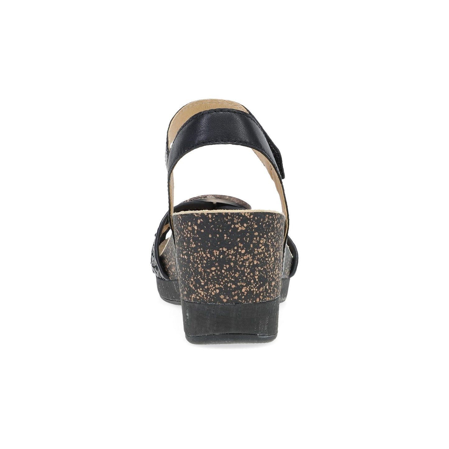 Dansko Stella - Women's Contoured Footbed Sandal - Black Woven Heel View