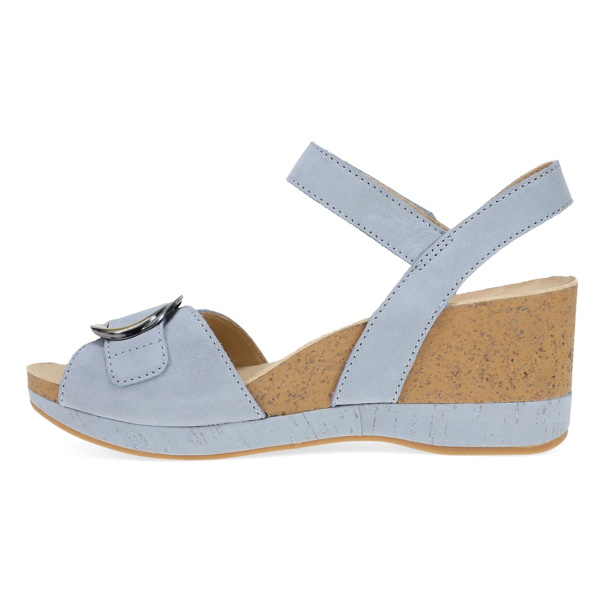 Dansko Stella - Women's Contoured Footbed Sandal - Sky Nubuck Side View