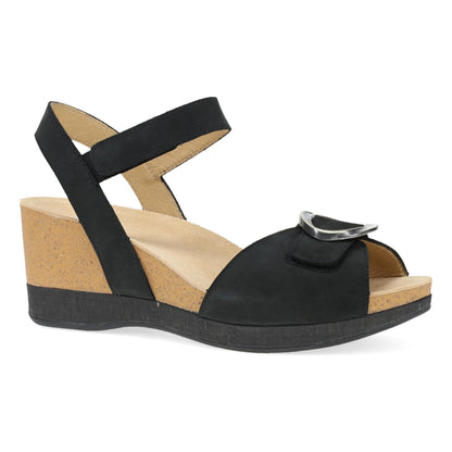Dansko Stella - Women's Contoured Footbed Sandal - Black Milled Nubuck Outside View