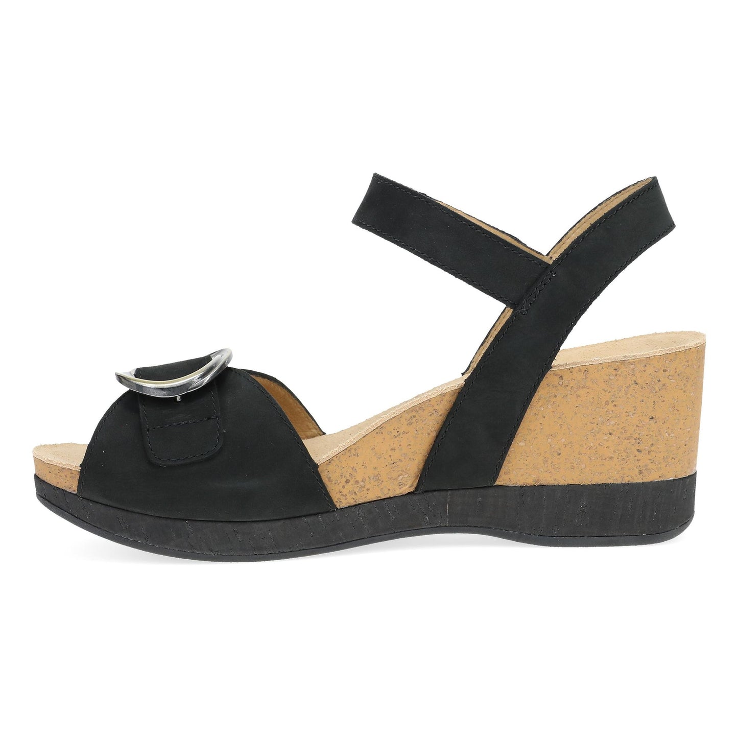 Dansko Stella - Women's Contoured Footbed Sandal - Black Milled Nubuck Side View