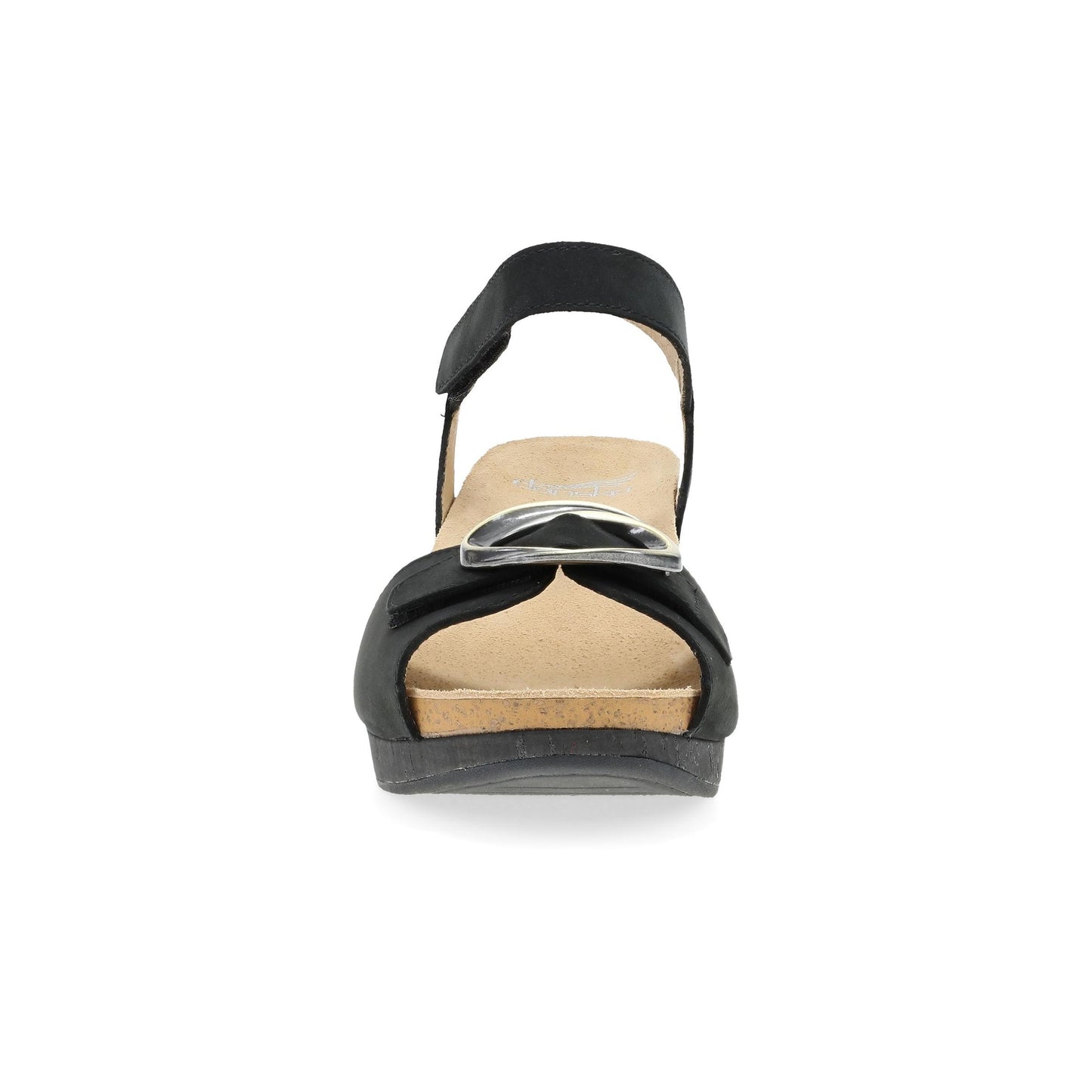 Dansko Stella - Women's Contoured Footbed Sandal - Black Milled Nubuck Front View