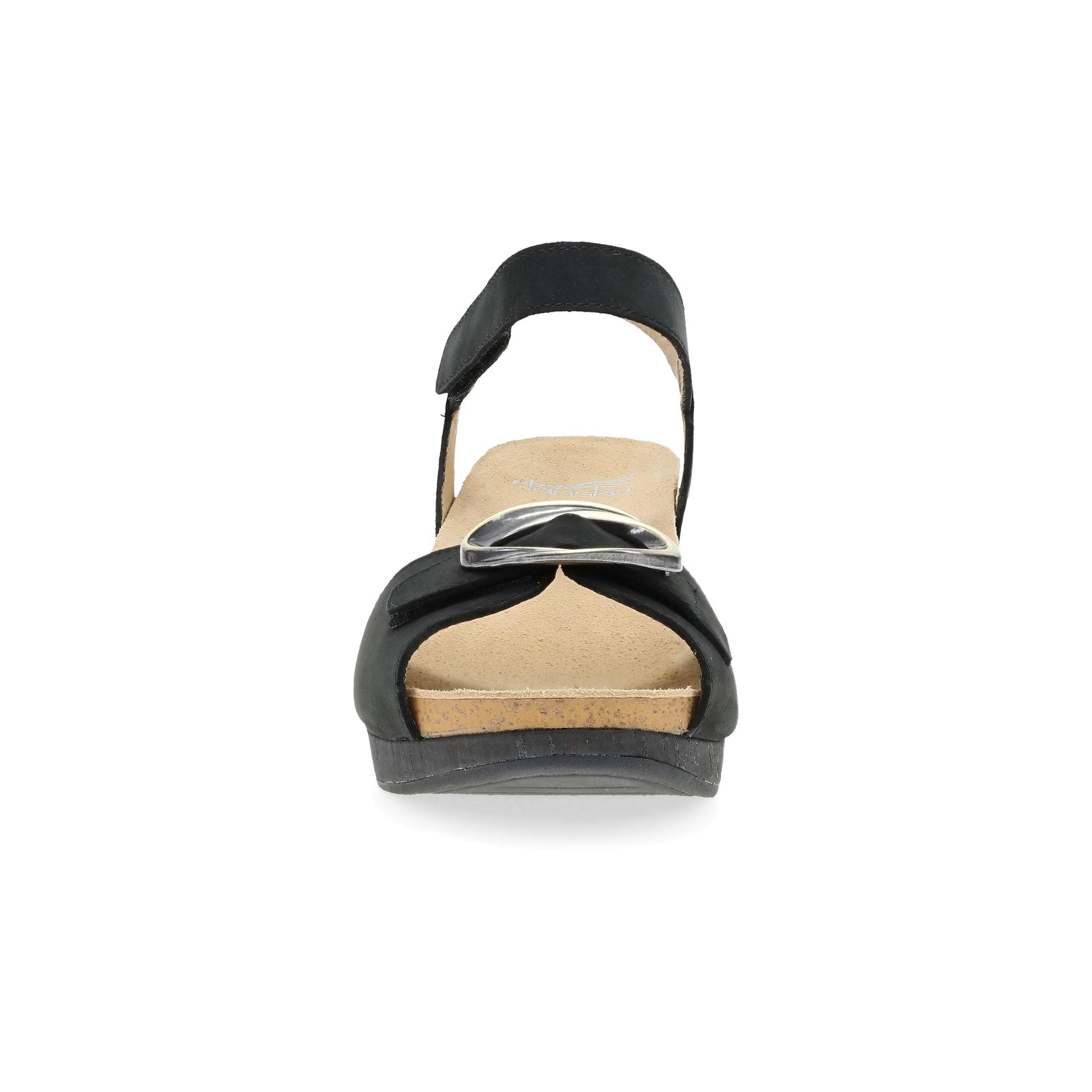 Dansko Stella - Women's Contoured Footbed Sandal - Black Milled Nubuck Front View