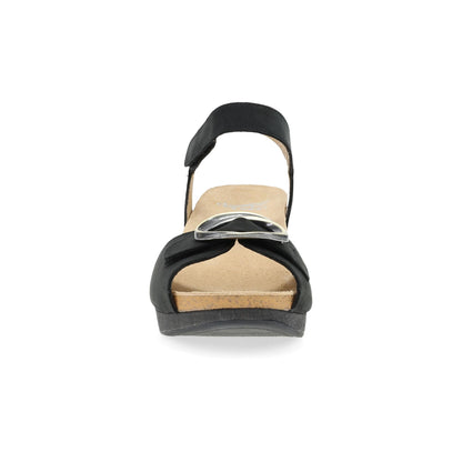 Dansko Stella - Women's Contoured Footbed Sandal - Black Milled Nubuck Front View