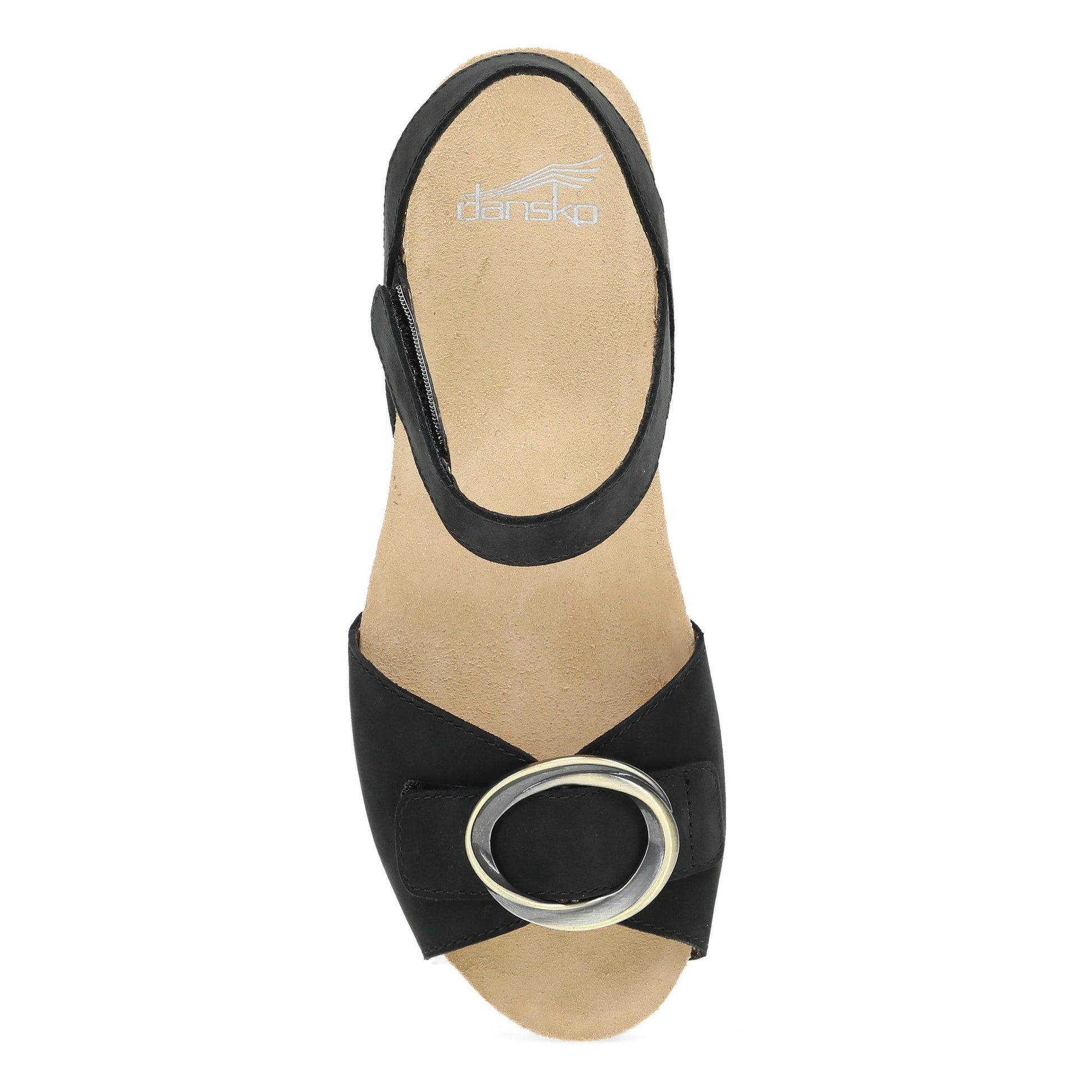 Dansko Stella - Women's Contoured Footbed Sandal - Black Milled Nubuck Top View