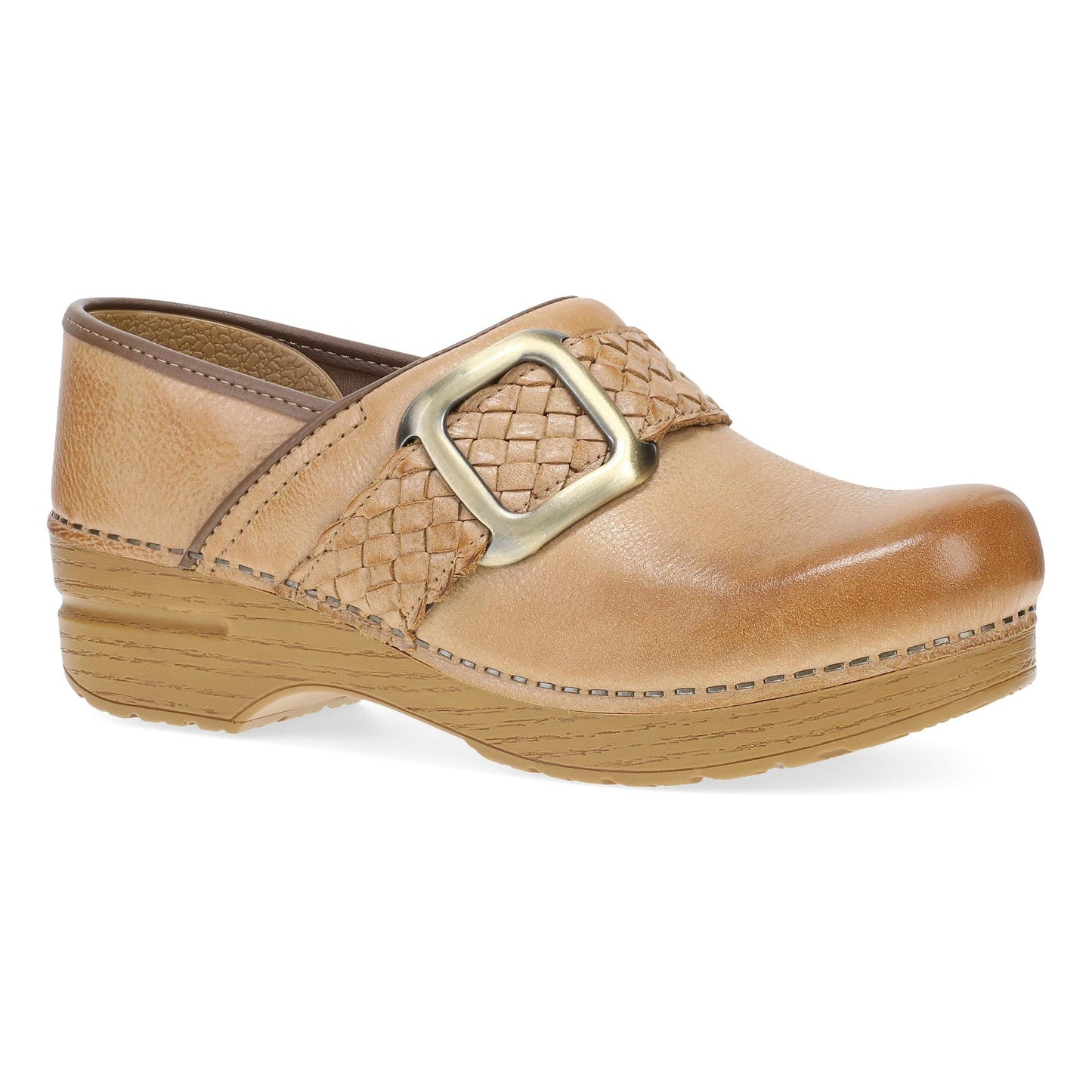 Dansko Pro Braided Clog - Women's Stapled Construction Clog - Clog Honey Distressed Outside View