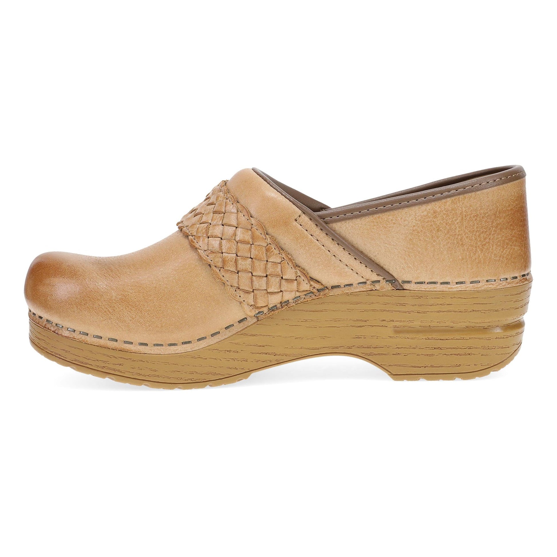 Dansko Pro Braided Clog - Women's Stapled Construction Clog - Clog Honey Distressed Side View