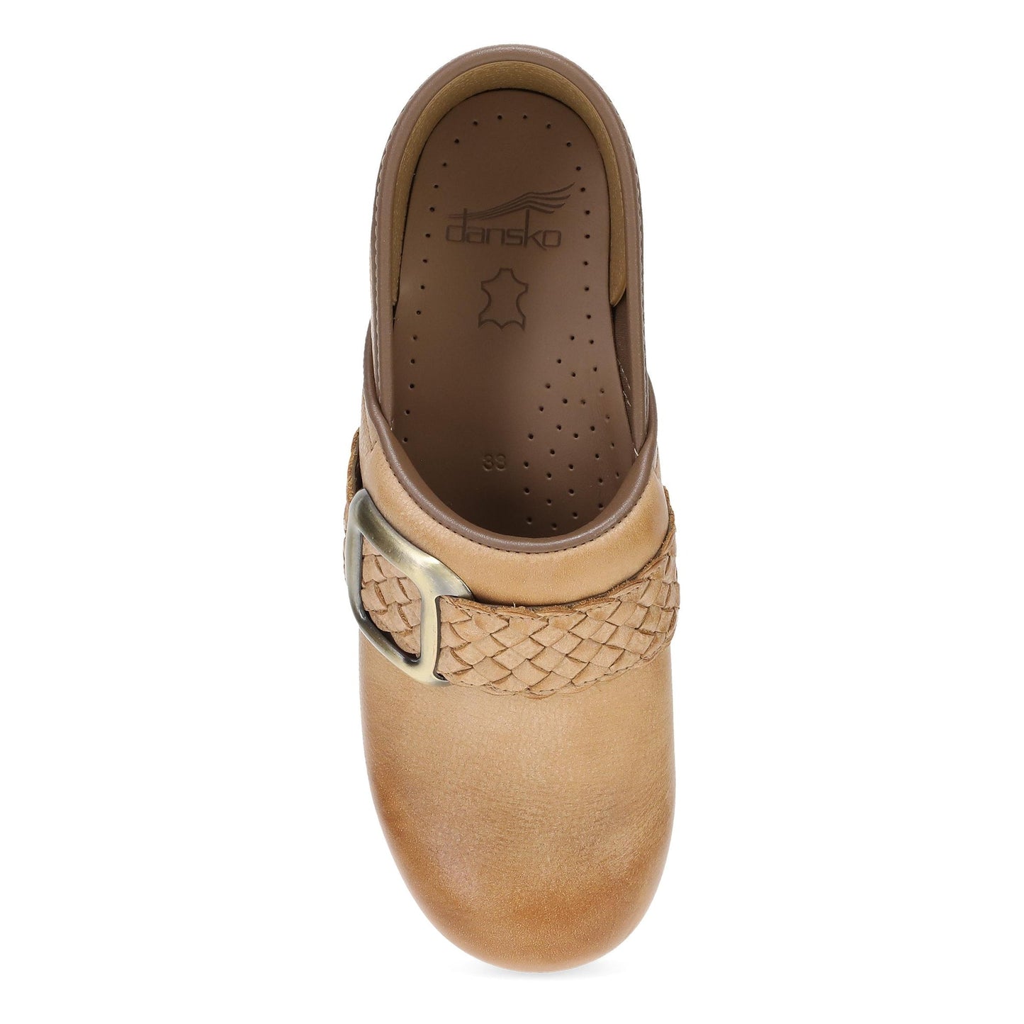Dansko Pro Braided Clog - Women's Stapled Construction Clog - Clog Honey Distressed Top View