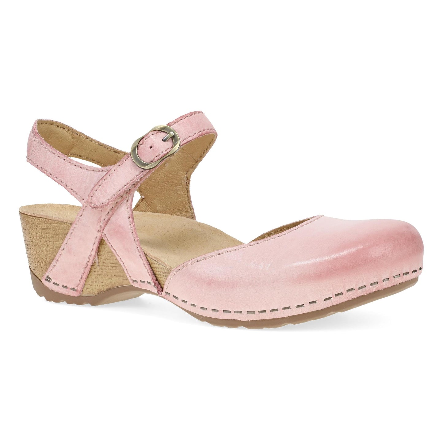 Dansko Tiffani - Women's Arch Support Clog - Pink Milled Burnished Outside View