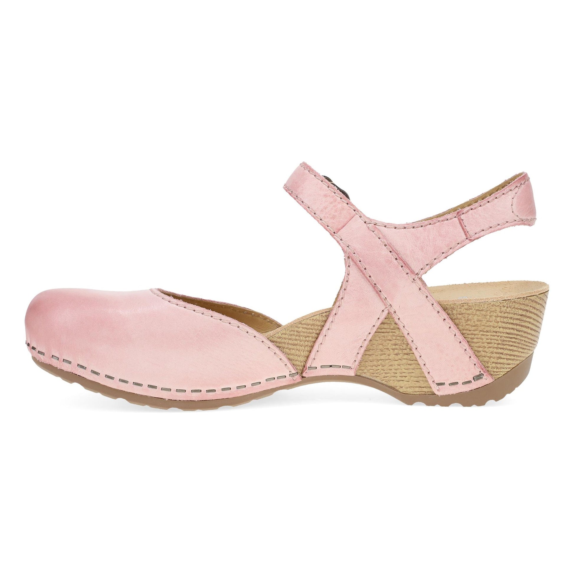 Dansko Tiffani - Women's Arch Support Clog - Pink Milled Burnished Side View