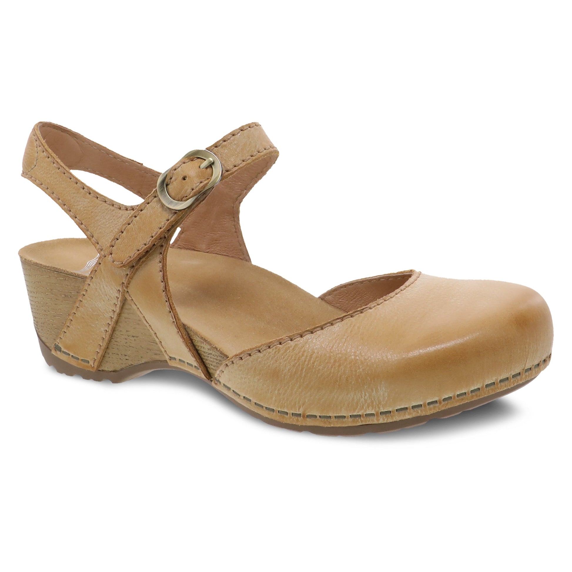 Dansko Tiffani - Women's Arch Support Clog - Tan Milled Burnished Outside View