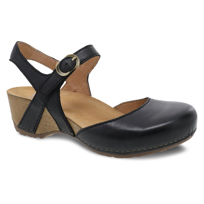 Dansko Tiffani - Women's Arch Support Clog - Black Milled Burnished Outside View