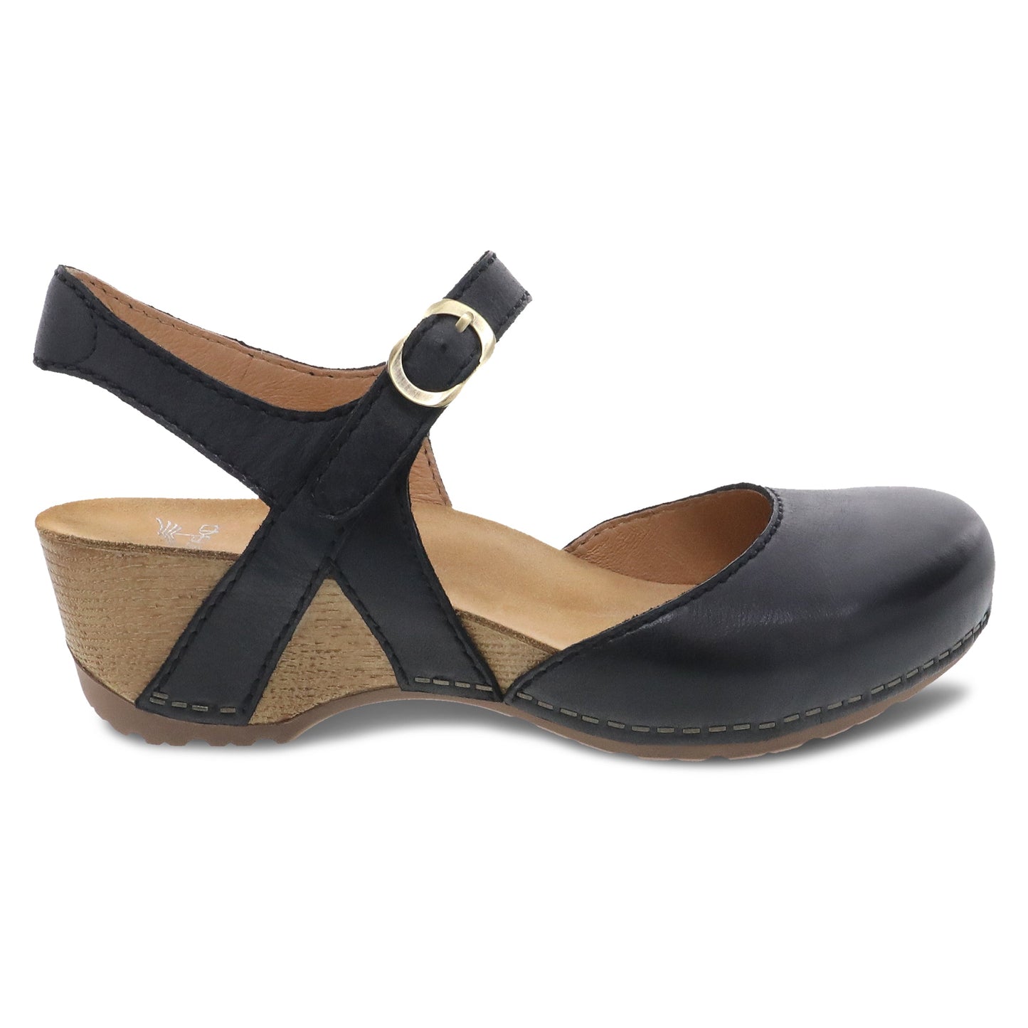 Dansko Tiffani - Women's Arch Support Clog - Black Milled Burnished Side View