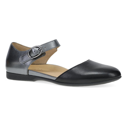 Dansko Liv - Women's Removable Footbed Mary Jane - Black/Pewter Metallic Nappa Outside View