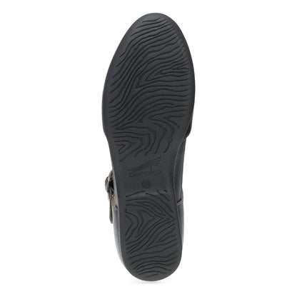 Dansko Liv - Women's Removable Footbed Mary Jane - Black/Pewter Metallic Nappa Sole View