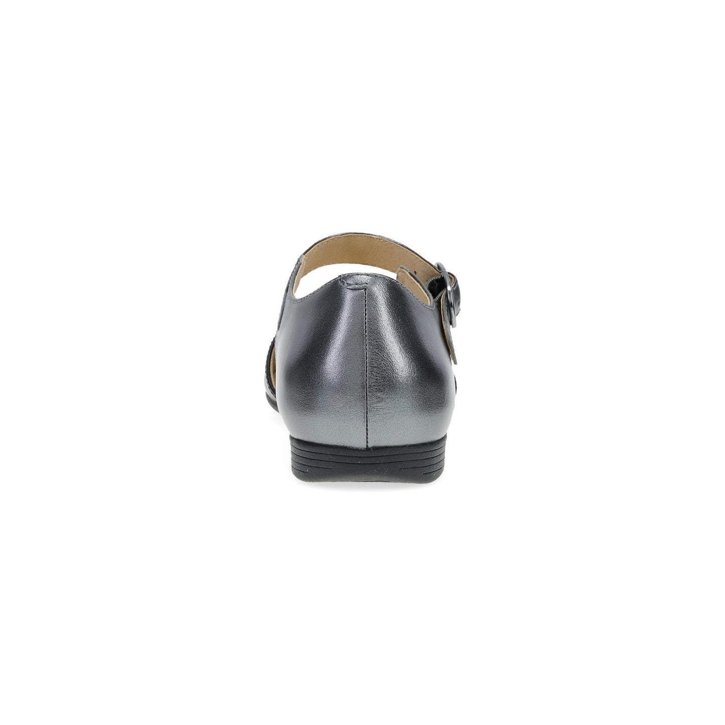 Dansko Liv - Women's Removable Footbed Mary Jane - Black/Pewter Metallic Nappa Heel View