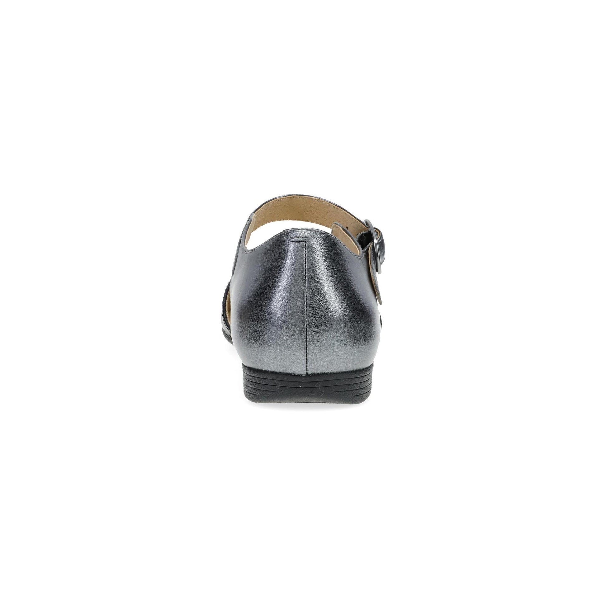 Dansko Liv - Women's Removable Footbed Mary Jane - Black/Pewter Metallic Nappa Heel View