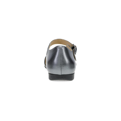 Dansko Liv - Women's Removable Footbed Mary Jane - Black/Pewter Metallic Nappa Heel View