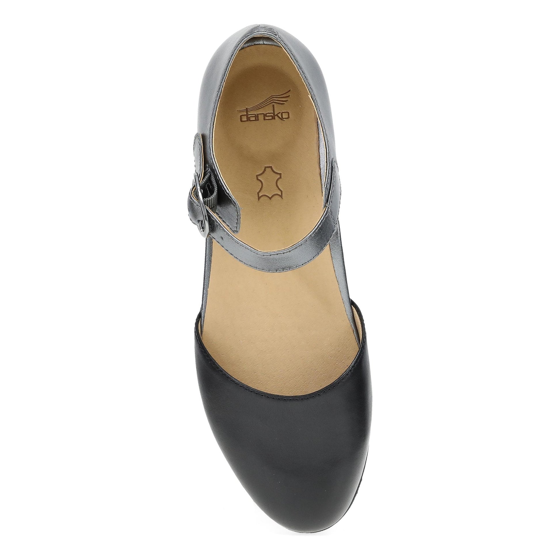 Dansko Liv - Women's Removable Footbed Mary Jane - Black/Pewter Metallic Nappa Top View