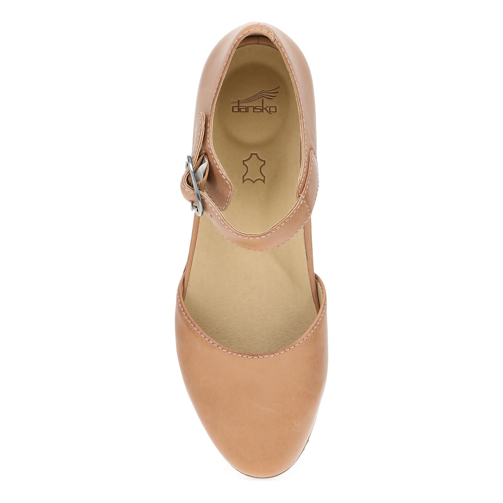 Dansko Liv - Women's Removable Footbed Mary Jane - Tan Burnished Nappa Top View