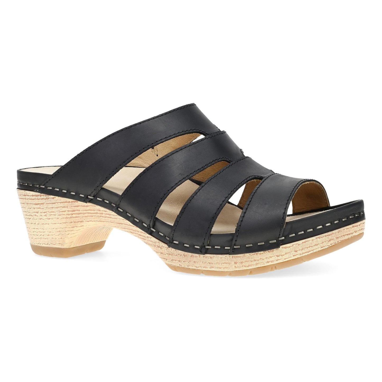 Dansko Lyndi - Women's Rocker Bottom Mule - Black Oiled Pull Up Outside View