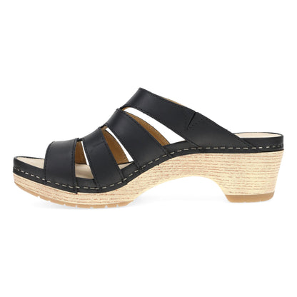 Dansko Lyndi - Women's Rocker Bottom Mule - Black Oiled Pull Up Side View