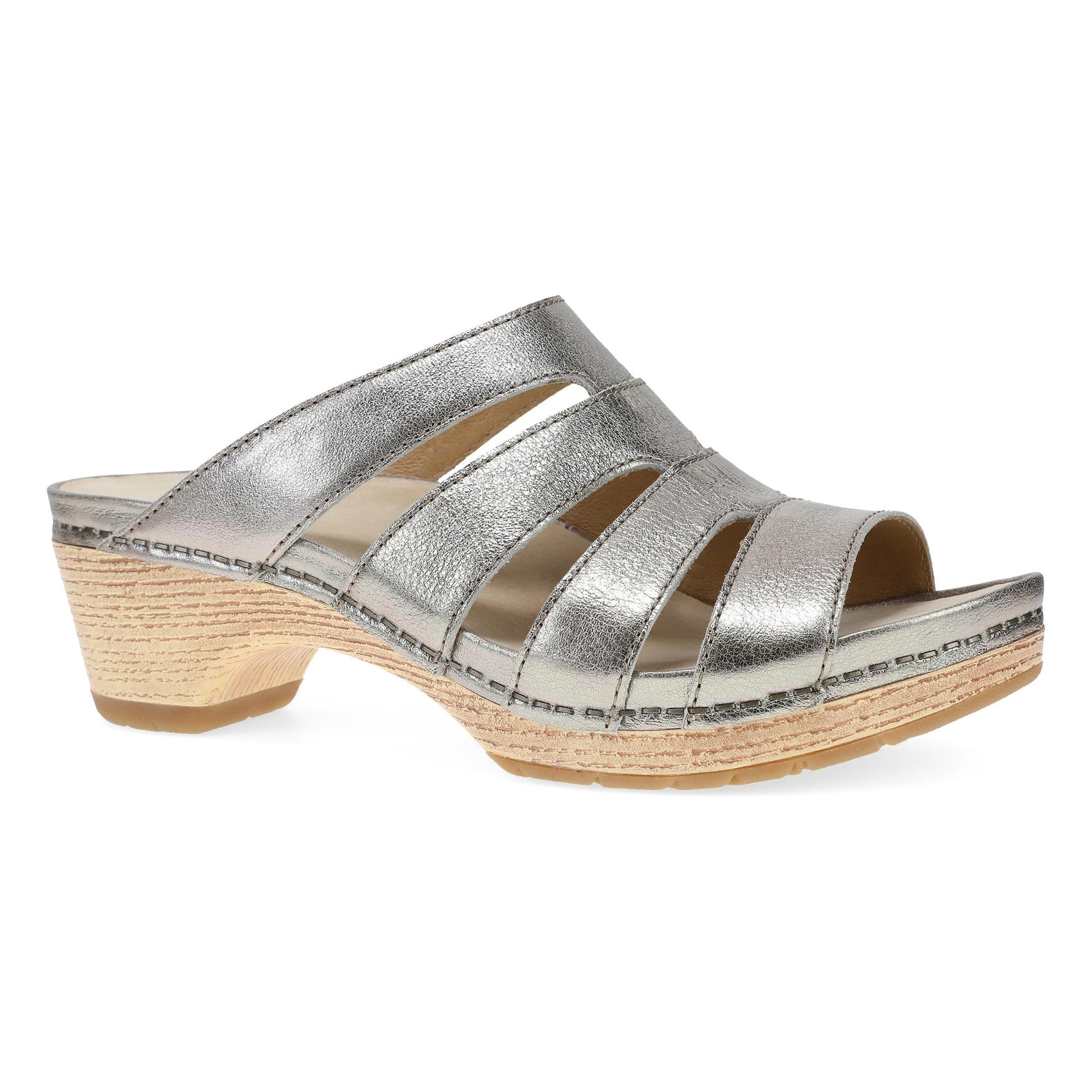 Dansko Lyndi - Women's Rocker Bottom Mule - Platino Metallic Outside View