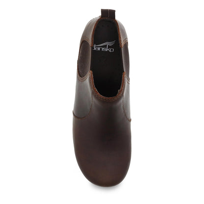Dansko Frankie - Women's Arch Support Clog - Antique Brown Oiled Top View