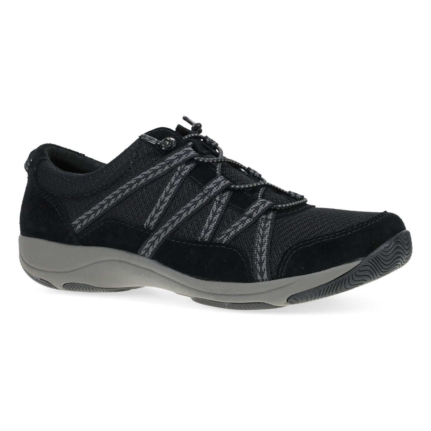 Dansko Harlyn - Women's Recycled Fabric Sneaker - Black/Black Suede Outside View