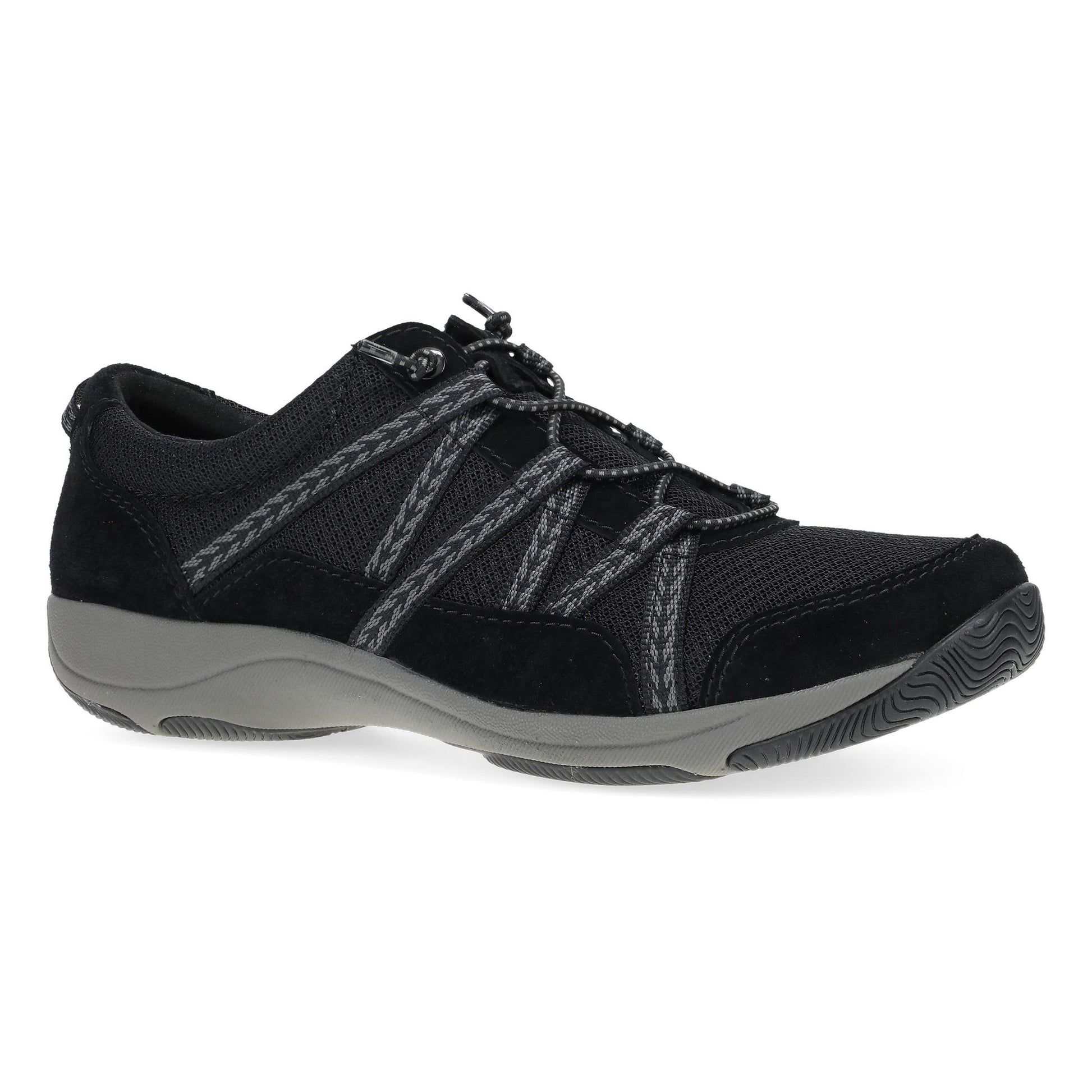 Dansko Harlyn - Women's Recycled Fabric Sneaker - Black/Black Suede Outside View