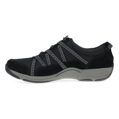 Dansko Harlyn - Women's Recycled Fabric Sneaker - Black/Black Suede Side View