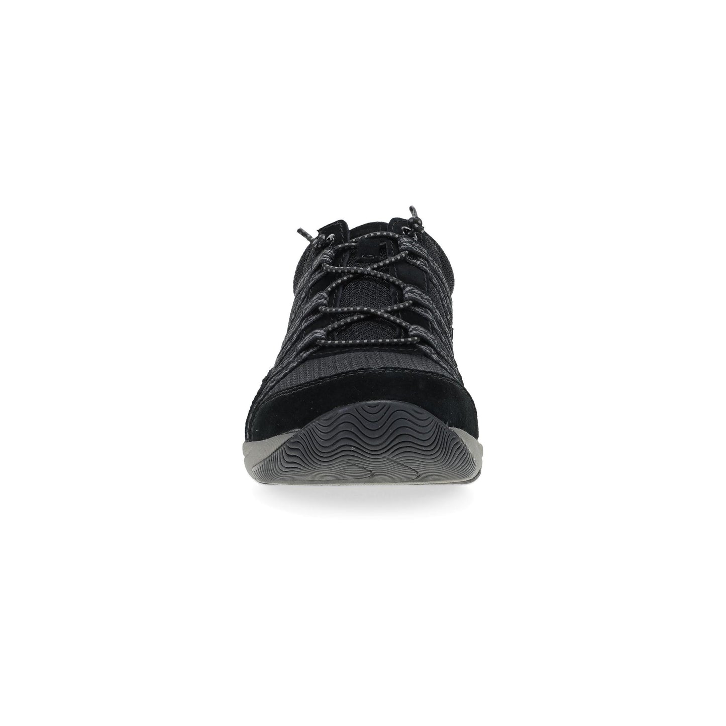 Dansko Harlyn - Women's Recycled Fabric Sneaker - Black/Black Suede Front View
