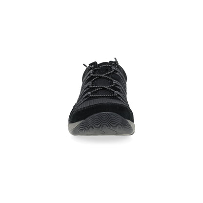 Dansko Harlyn - Women's Recycled Fabric Sneaker - Black/Black Suede Front View