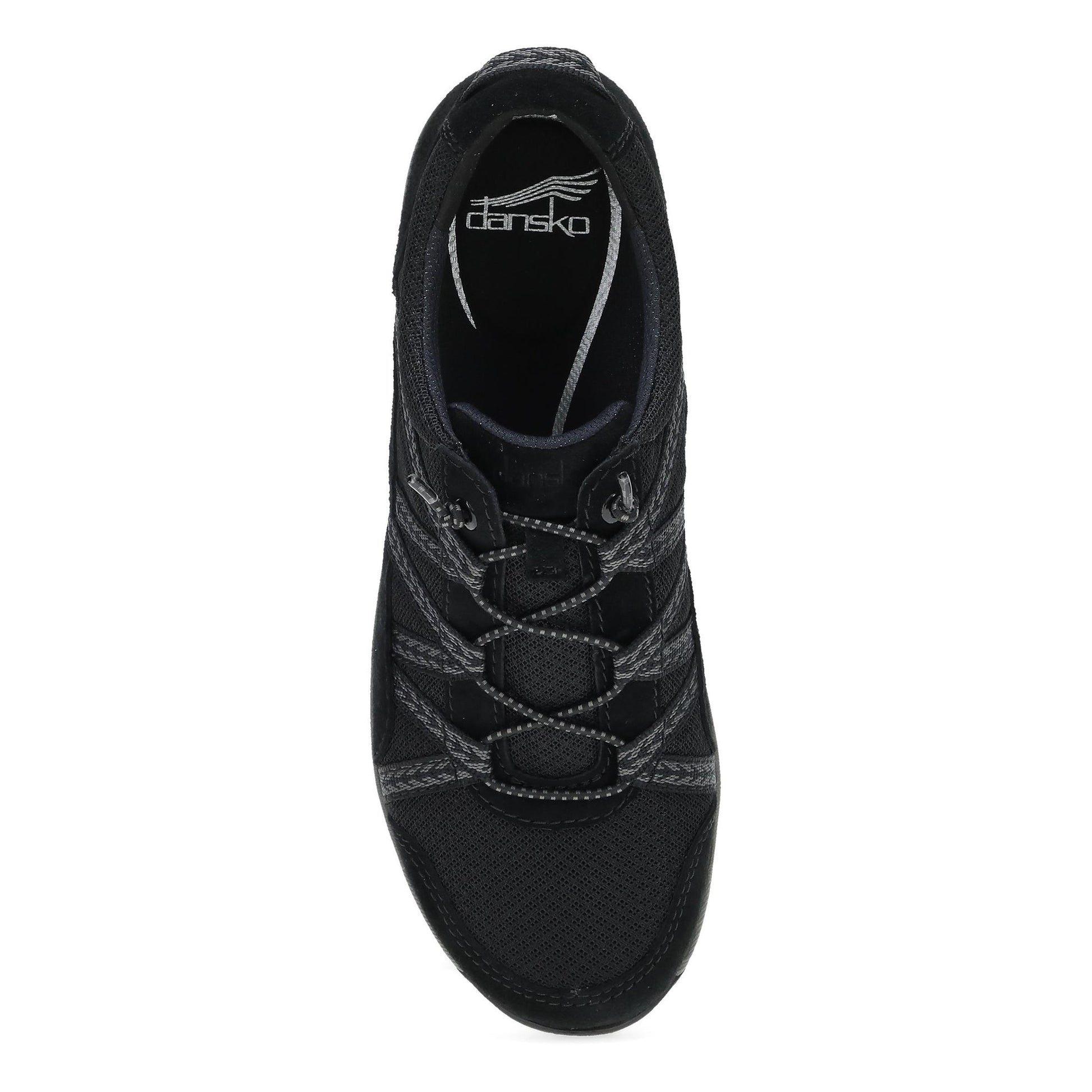 Dansko Harlyn - Women's Recycled Fabric Sneaker - Black/Black Suede Top View