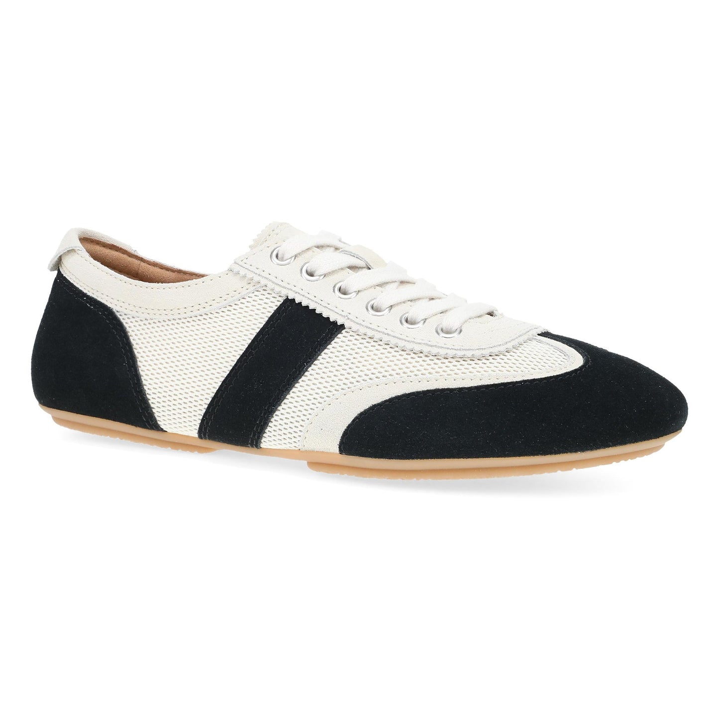 Dansko Milana - Women's Stain Resistant Sneaker - Black/Vanilla Suede Outside View