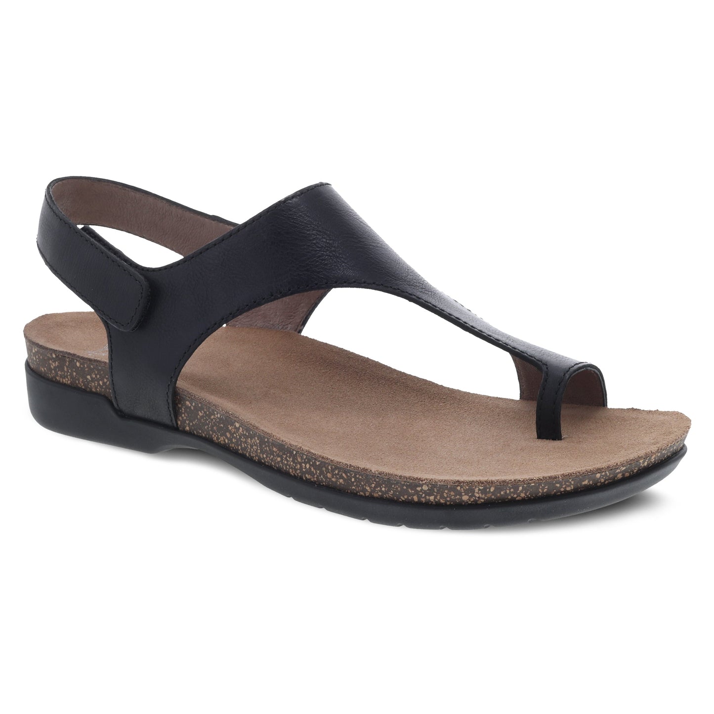 Dansko Reece - Women's Adjustable Strap Sandal - Black Waxy Burnished Outside View