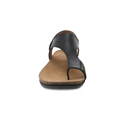 Dansko Reece - Women's Adjustable Strap Sandal - Black Waxy Burnished Front View