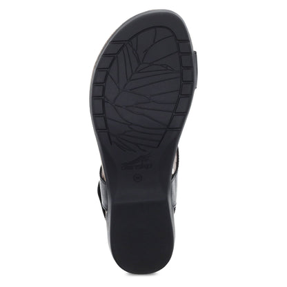 Dansko Reece - Women's Adjustable Strap Sandal - Black Waxy Burnished Sole View