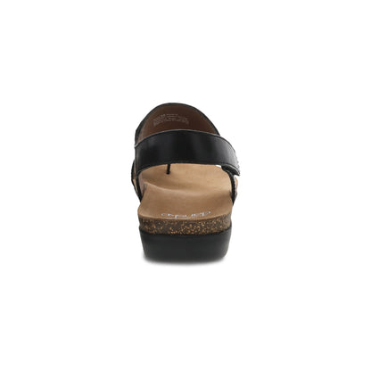 Dansko Reece - Women's Adjustable Strap Sandal - Black Waxy Burnished Heel View
