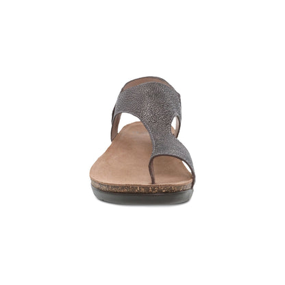 Dansko Reece - Women's Adjustable Strap Sandal - Pewter Metallic Front View