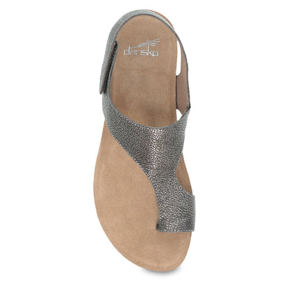 Dansko Reece - Women's Adjustable Strap Sandal - Pewter Metallic Top View