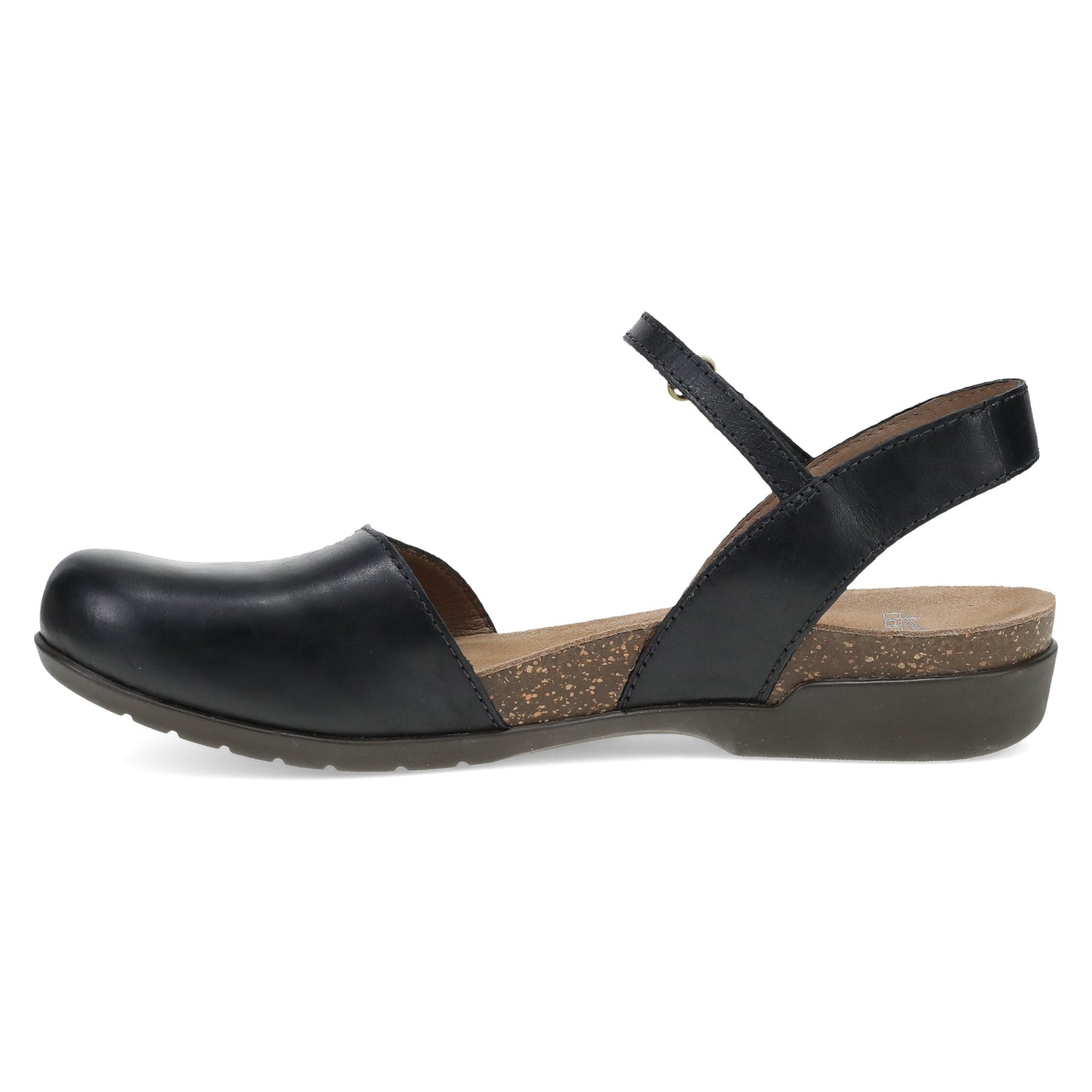 Dansko Rowan - Women's Adjustable Strap Sandal - Black Waxy Burnished Side View